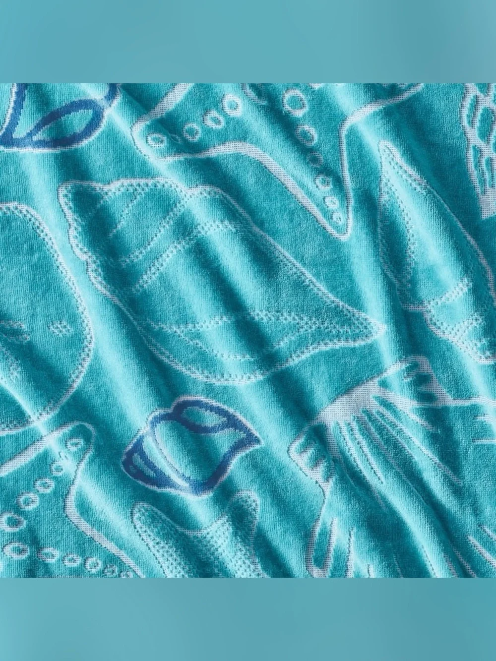 Seashells and Starfish Blue Turquoise Beach Towel